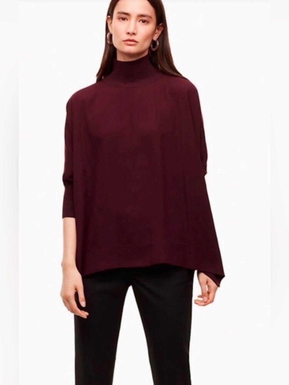 Aritzia Babaton Hamish Turtleneck Poncho Blouse – Burgundy – Size Small